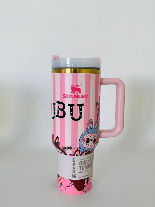 Momenvera Labubu 40oz Quencher Tumbler – Pink Stripes Edition